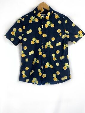 Goodfellow Navy Citrus Print Short-Sleeve Button-Up Shirt